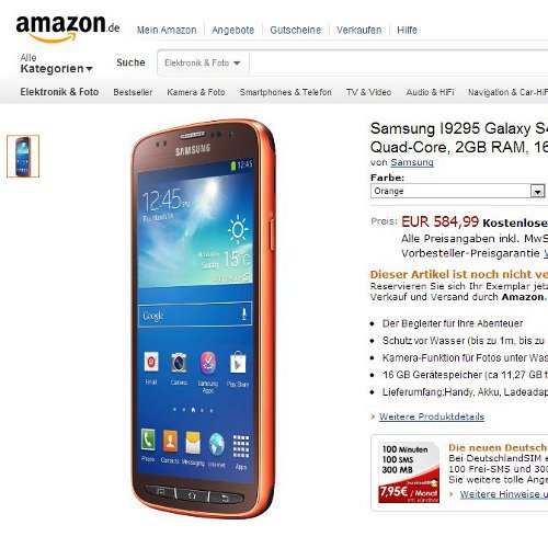 Samsung Galaxy S4 Active ist ab sofort bei Amazon.de vorbestellbar