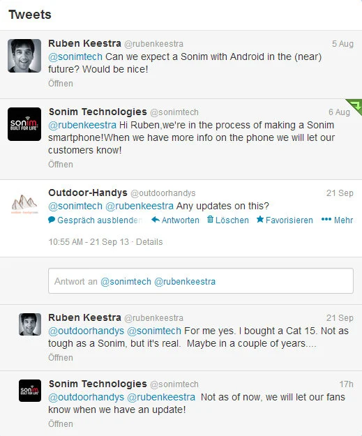 Sonim Smartphone bei Twitter
