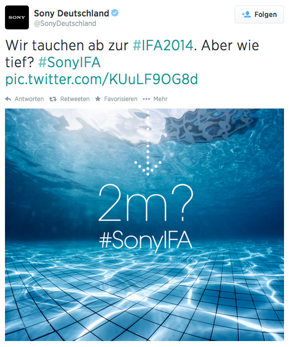 Sony Twitter Screenshot zur IFA 2014